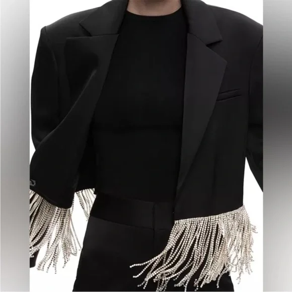 NWT Alice and Olivia Crystal Fringe Cropped Blazer - Picture 8 of 12